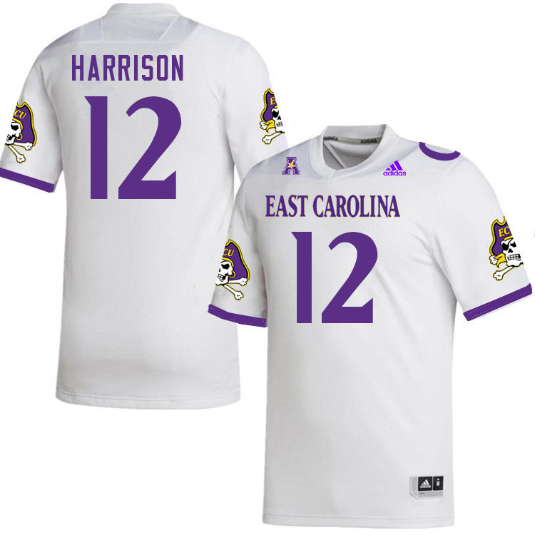 Men #12 Bryson Harrison ECU Pirates College Football Jerseys Stitched-White